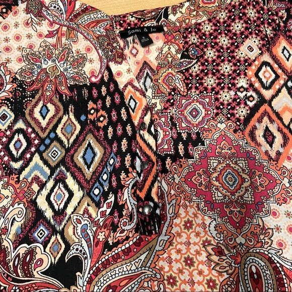 Sami & Jo Boho Paisley Top Small 3/4 cinched tie sleeve high low - Picture 8 of 8